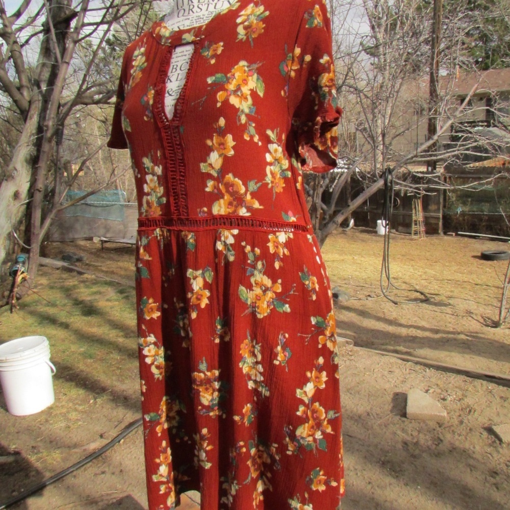 Blu Pepper Floral Mini Dress in Rust and Yellow - Picture 4 of 8